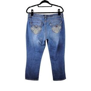 Nine West Y2K Flap Pocket Bling Cropped Denim Capri Jeans Women's Size 12/31
